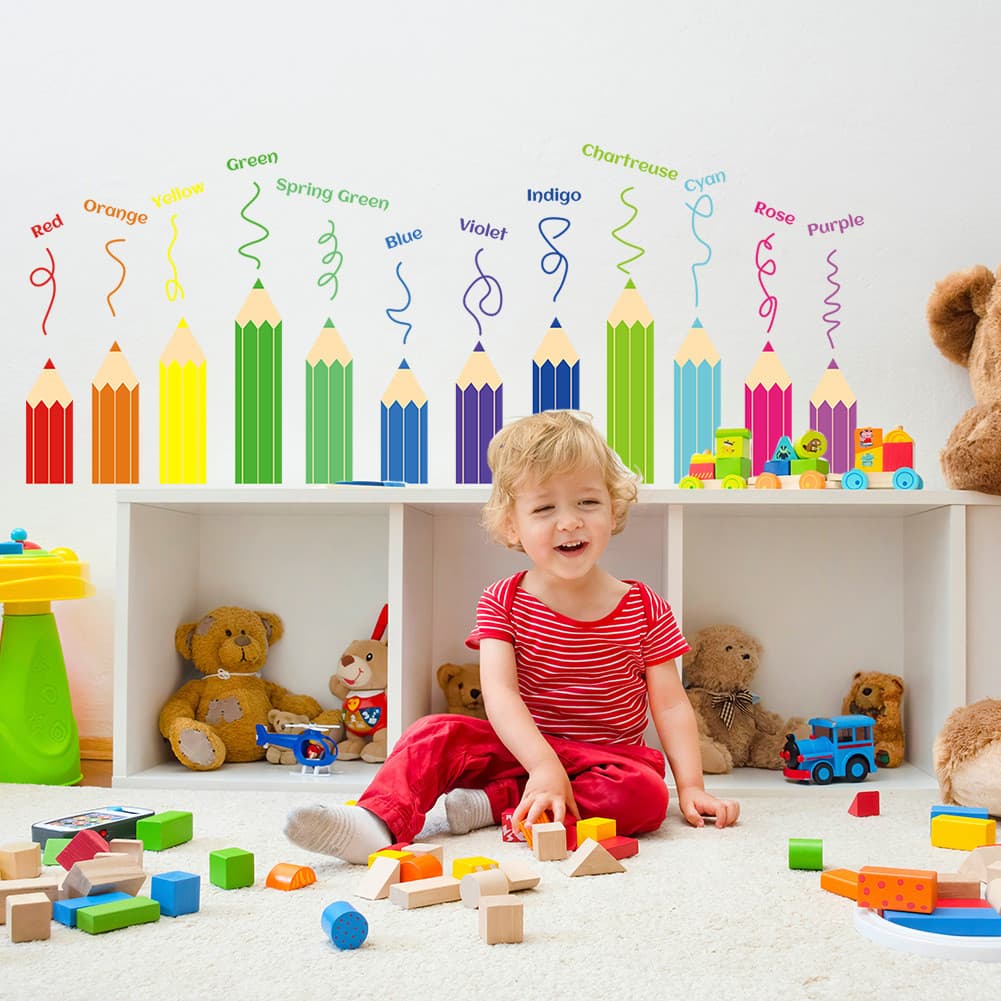 Papel de parede cor lápis adesivos de parede quarto das crianças jardim de infância educação precoce papel de parede dec