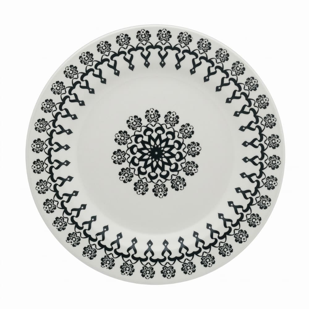Prato Raso Donna Folk 24cm Cerâmica Preto e Branco