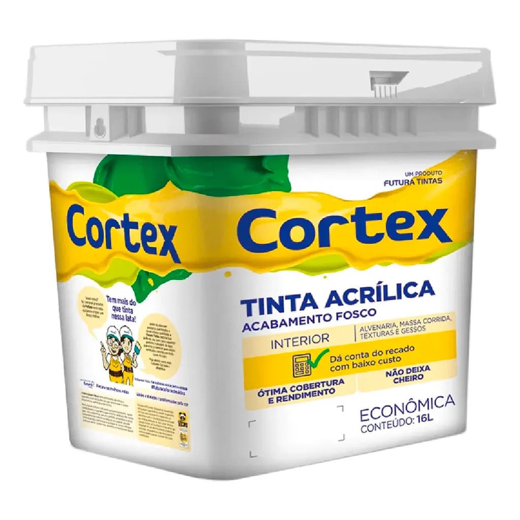 Tinta Acrílica Economica Antimofo Sem Cheiro Cortex 16lts Acabamento Fosco Cor Branco