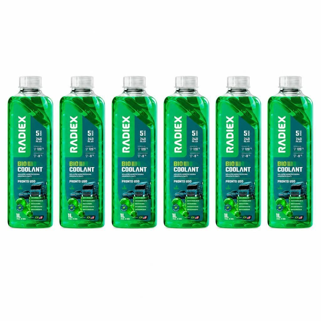 Kit 6 Aditivo Radiador Orgânico Radiex Bio Coolant Verde Pronto Uso - Proteção 5 Anos Carro Caminhão