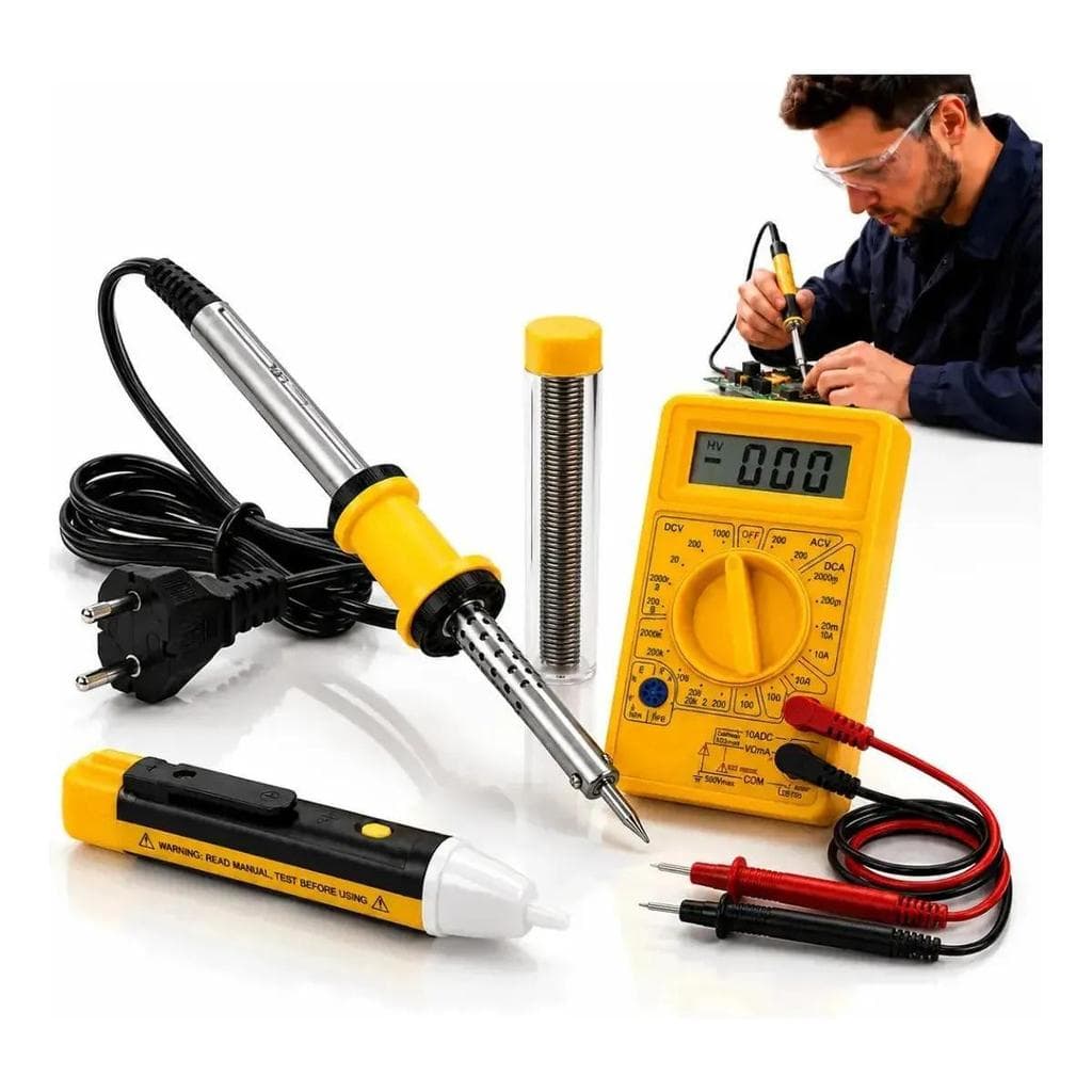 Kit Eletricista Completo Multímetro Digital Ferro de Solda 40W 110V 4 Peças