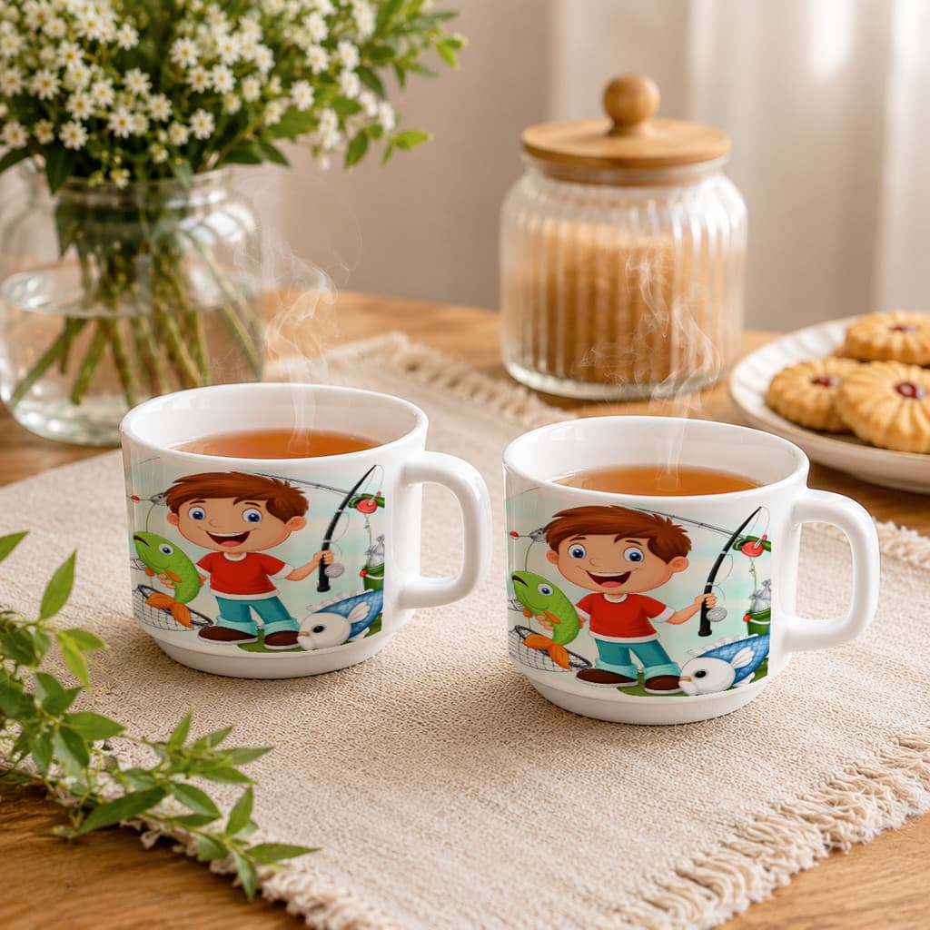 Kit 2 Xícaras Porcelana Pesca Pescaria Pescador Peixe Anzol