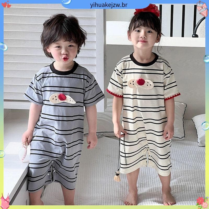 Versão coreana bonito crianças pijamas de seda gelo de uma peça bebê verão novo estilo à prova de chute camisola de uma