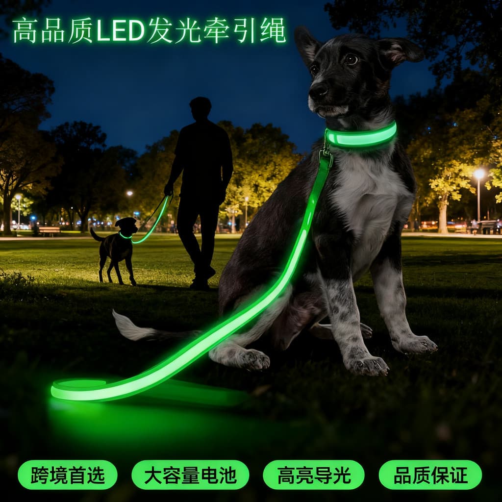 Trela de cachorro reflexiva de Nylon LED luminosa noite equipamento de caminhada para cães coleira de cachorro
