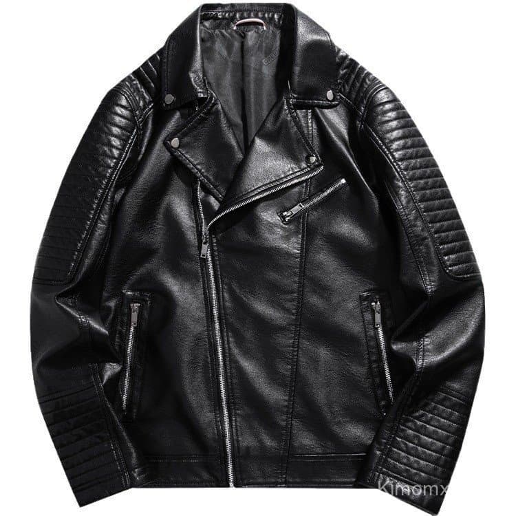 Jaqueta de couro masculina com gola alta para o outono, jaqueta de motociclista, casaco de trabalho, moderna e elegante.