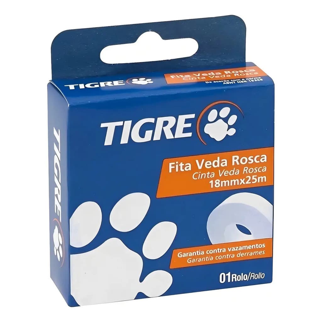 Fita Adesiva Veda Rosca Para Vedação Teflon Tigre 18mmx25m B