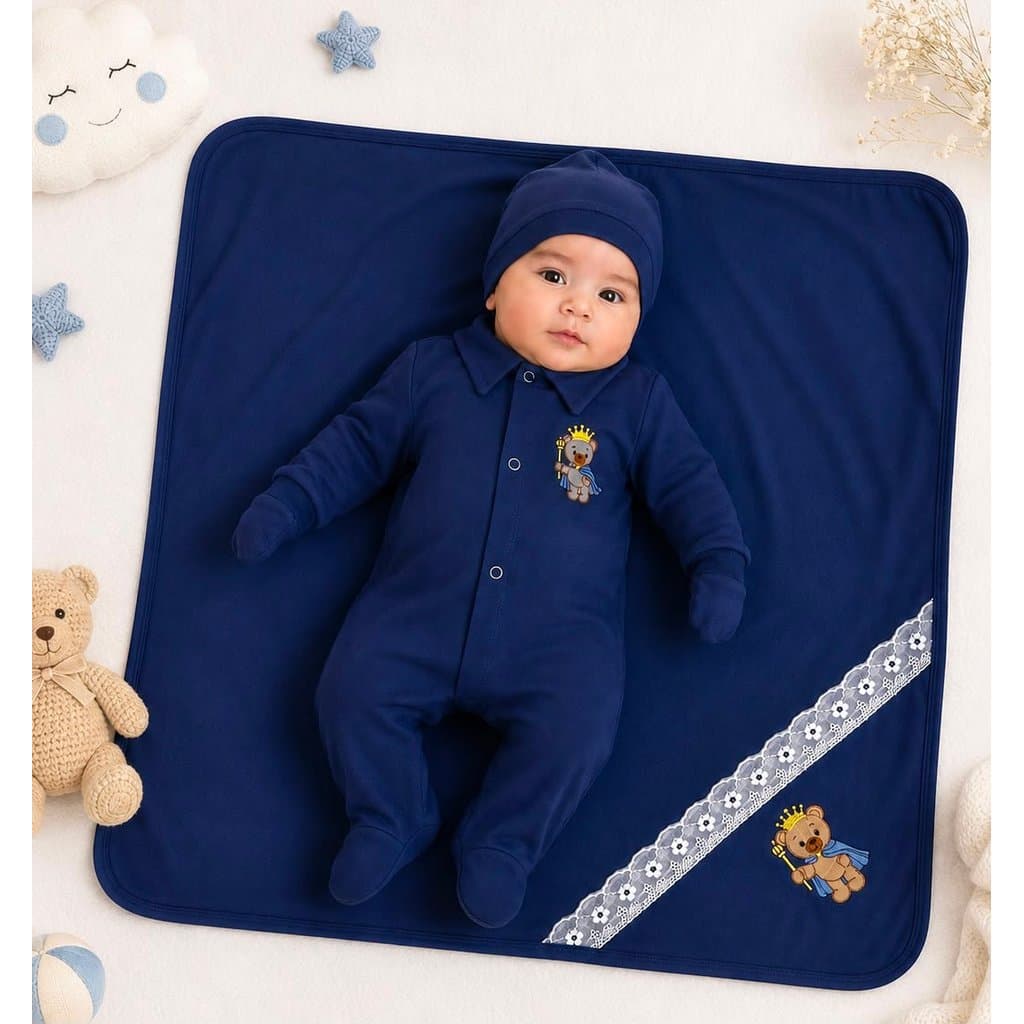 Kit Saída De Maternidade Príncipe Realeza Azul 5 Peças