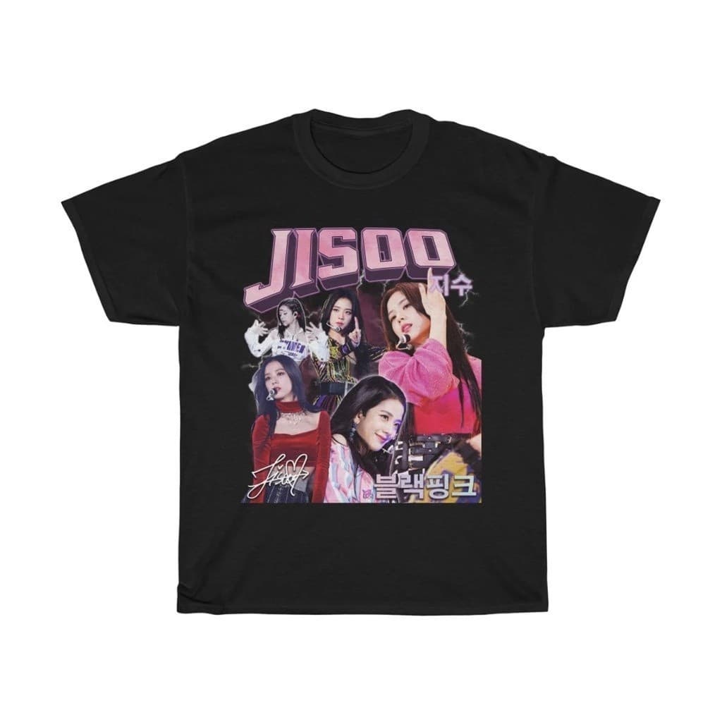 Camiseta premium Grupo Kpop Blackpink Jisoo Kim  T-shirt Unissex Algodão Banda Coreana Camisa 100% Algodão