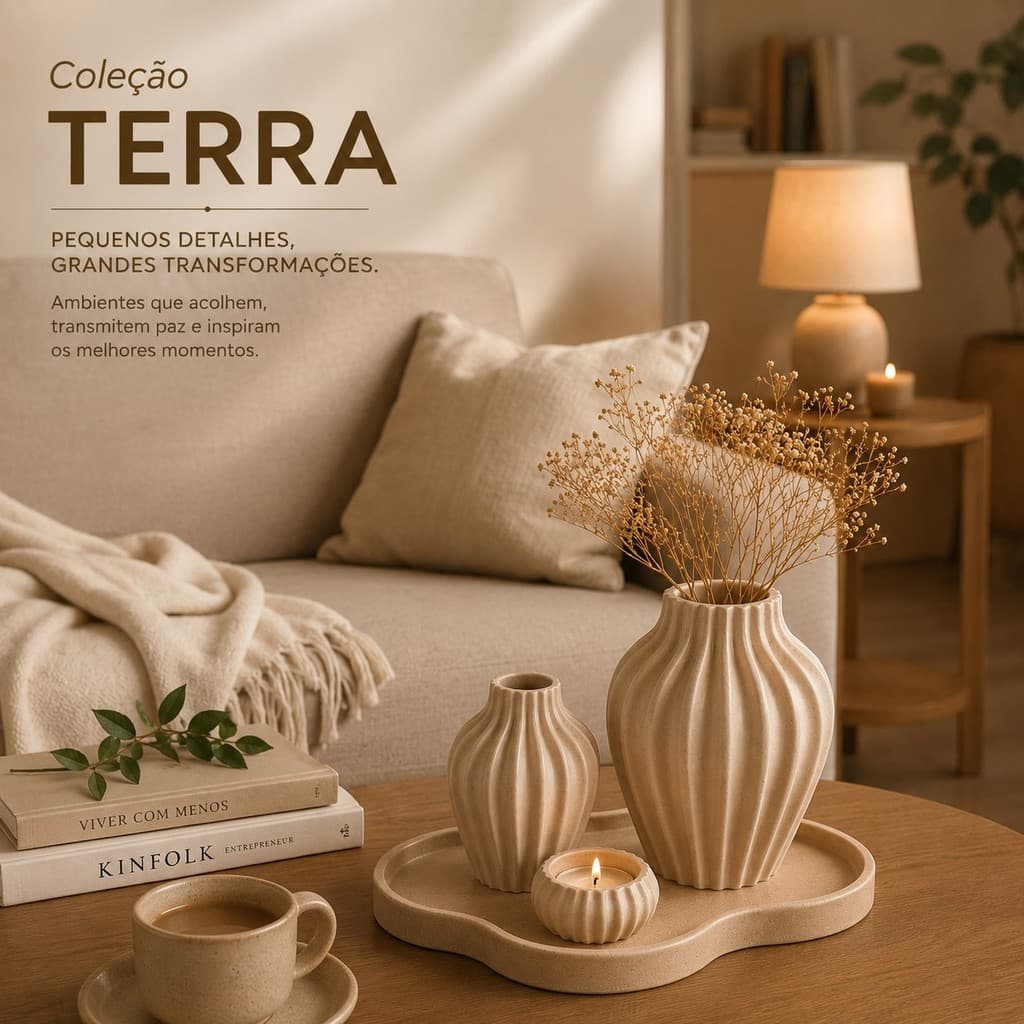 Kit  4 Peças Decorativo Sala com 2 Vasos, Bandeja e Porta-Velas para Decoração Moderna