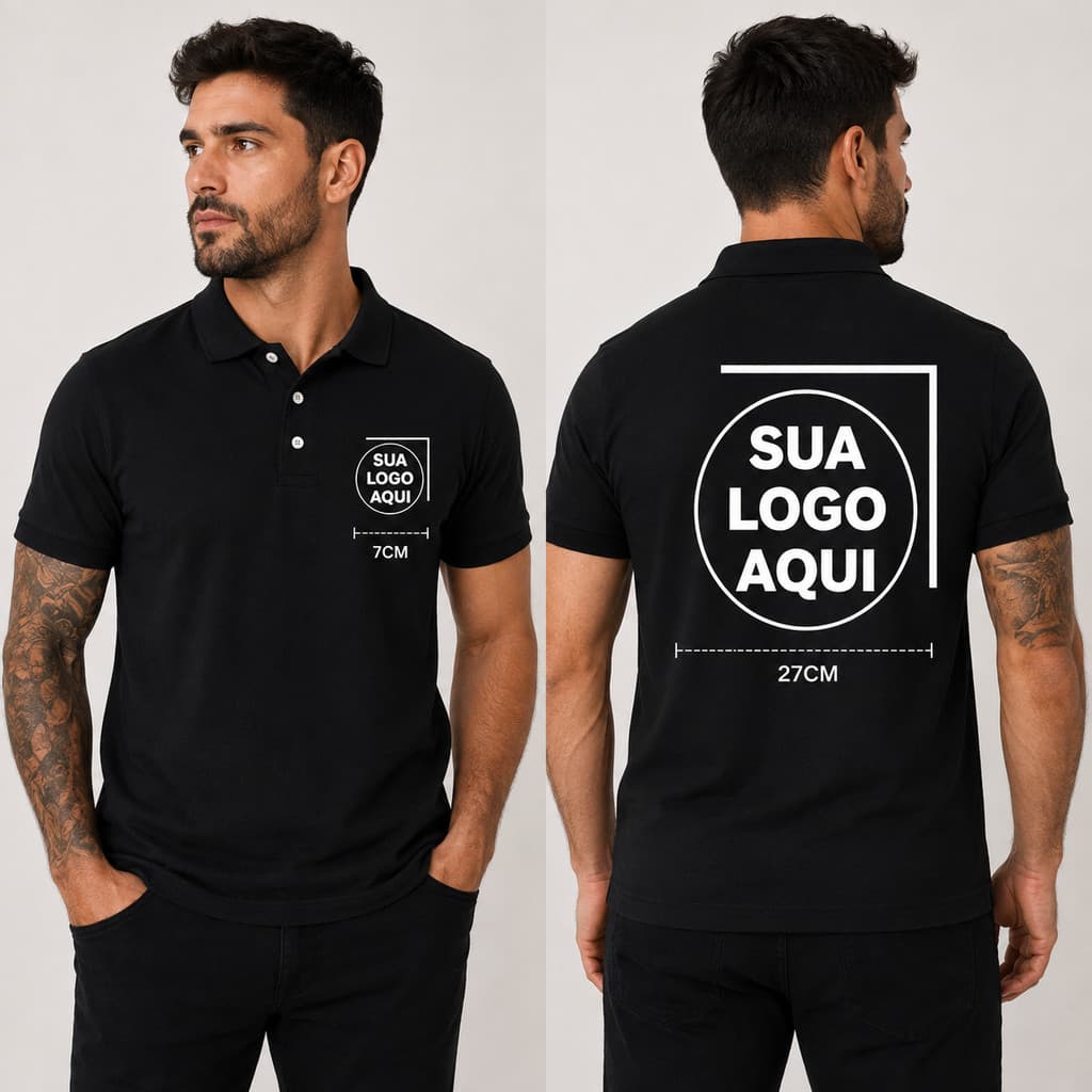 Camisa Polo Personalizada Branca Uniforme Profissional Para Empresas Eventos Equipes Logo Impresso Frente Costas Unissex