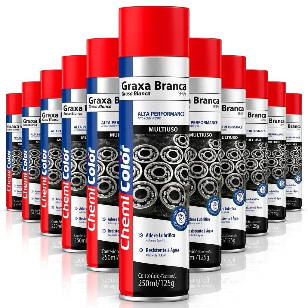 Kit 12 Graxa Branca de Lítio Chemicolor Spray 250ml Lubrificante Multiuso
