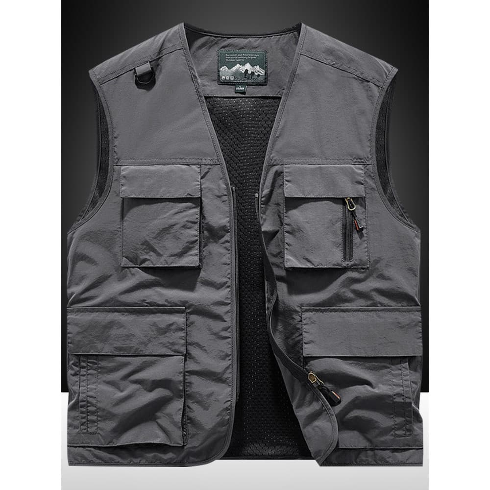 Outono Workwear colete masculino ao ar livre fino Casual com decote em v Multi-saco solto tamanho grande colete viagem f