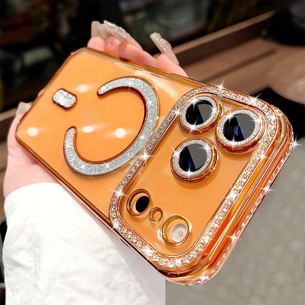 Glitter Diamond Cosmic Orange Magnética Capa De Telefone De Silicone Macio Para iPhone 18 Pro Max 17 13 14 15 16 Air Cle