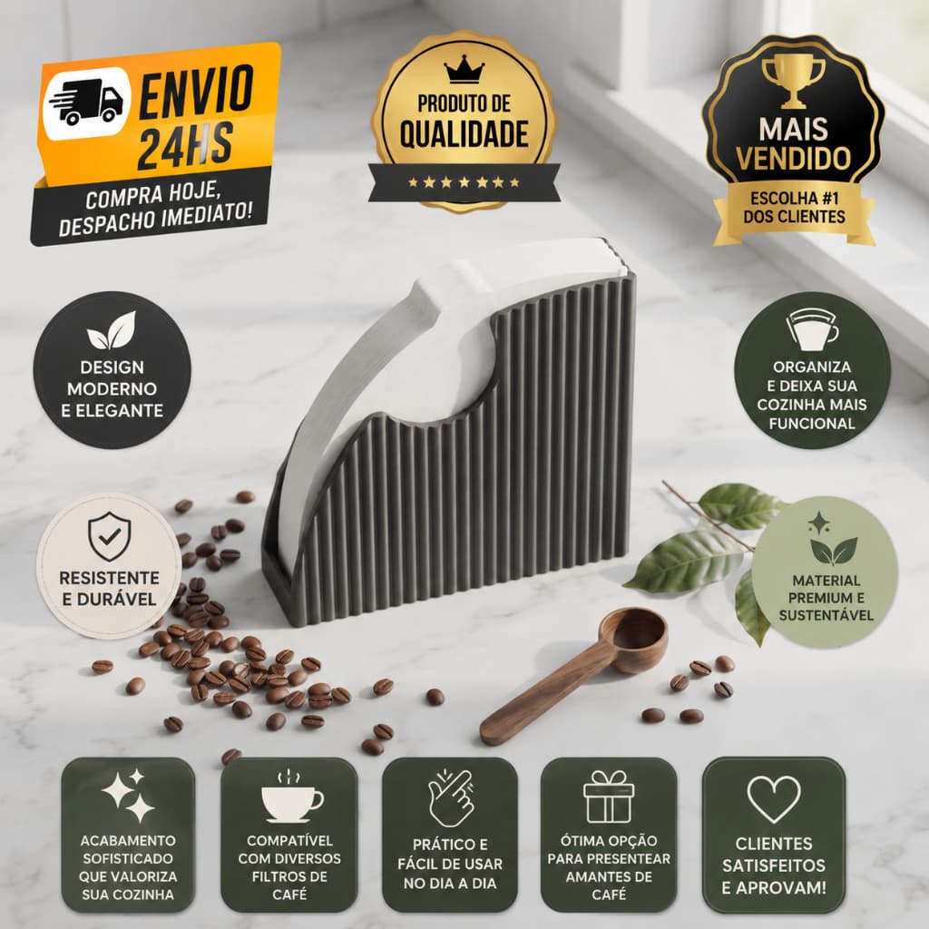 Suporte Porta Filtro de Café Organizador de Filtros Bancada Cozinha para Cantinho do Café