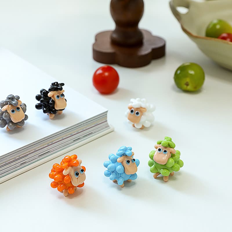 Criativo vidro cordeiro decoração de mesa vidro sala estar casa dos desenhos animados bonito colorido ovelha jóias decor