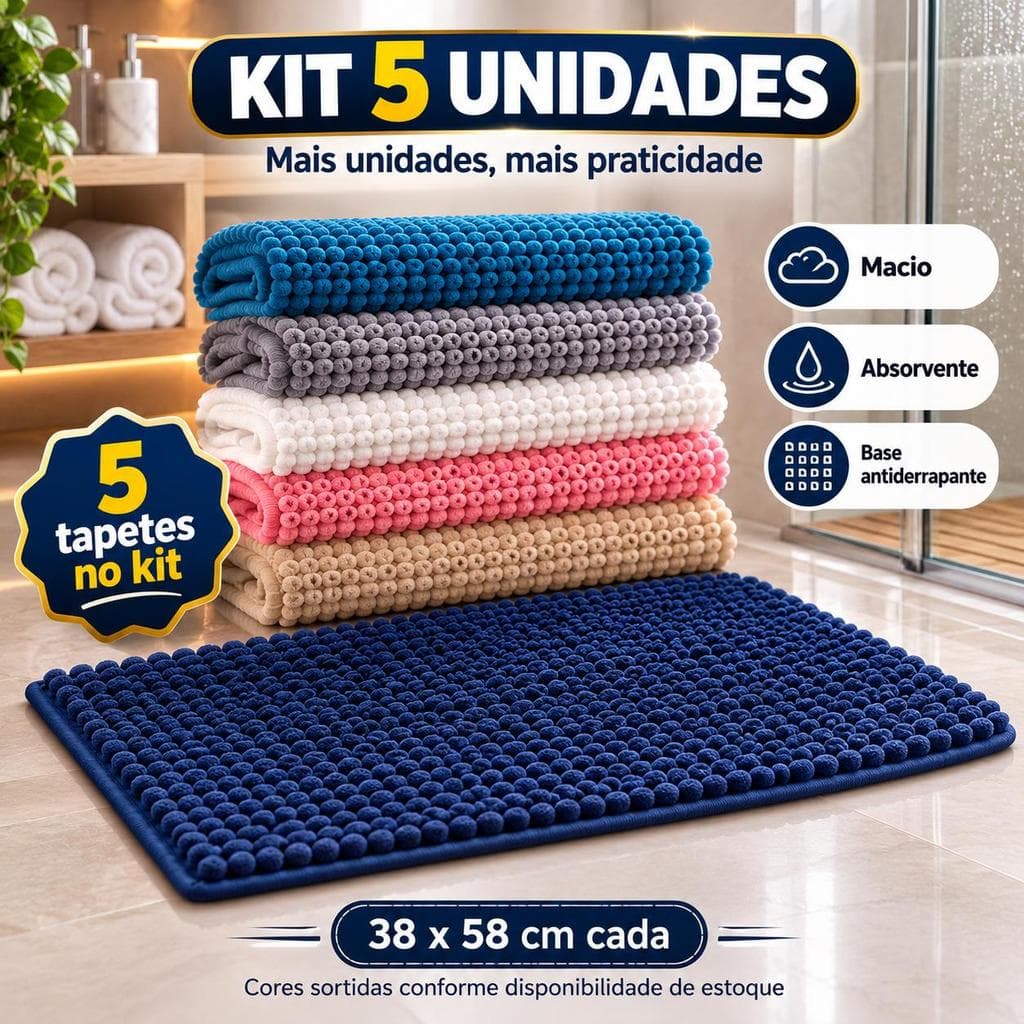 Kit 3 ou 5 Tapetes Banheiro Bolinha 38x58cm Macio Absorvente Antiderrapante