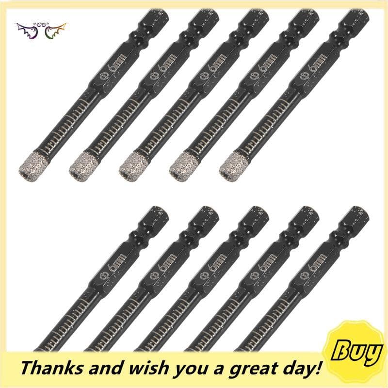10 Peças De Brocas , Conjunto De Núcleo Seco De 6mm Para Cerâmica , Azulejo , Vidro , Mármore , Tijolo , Pedra Fácil De