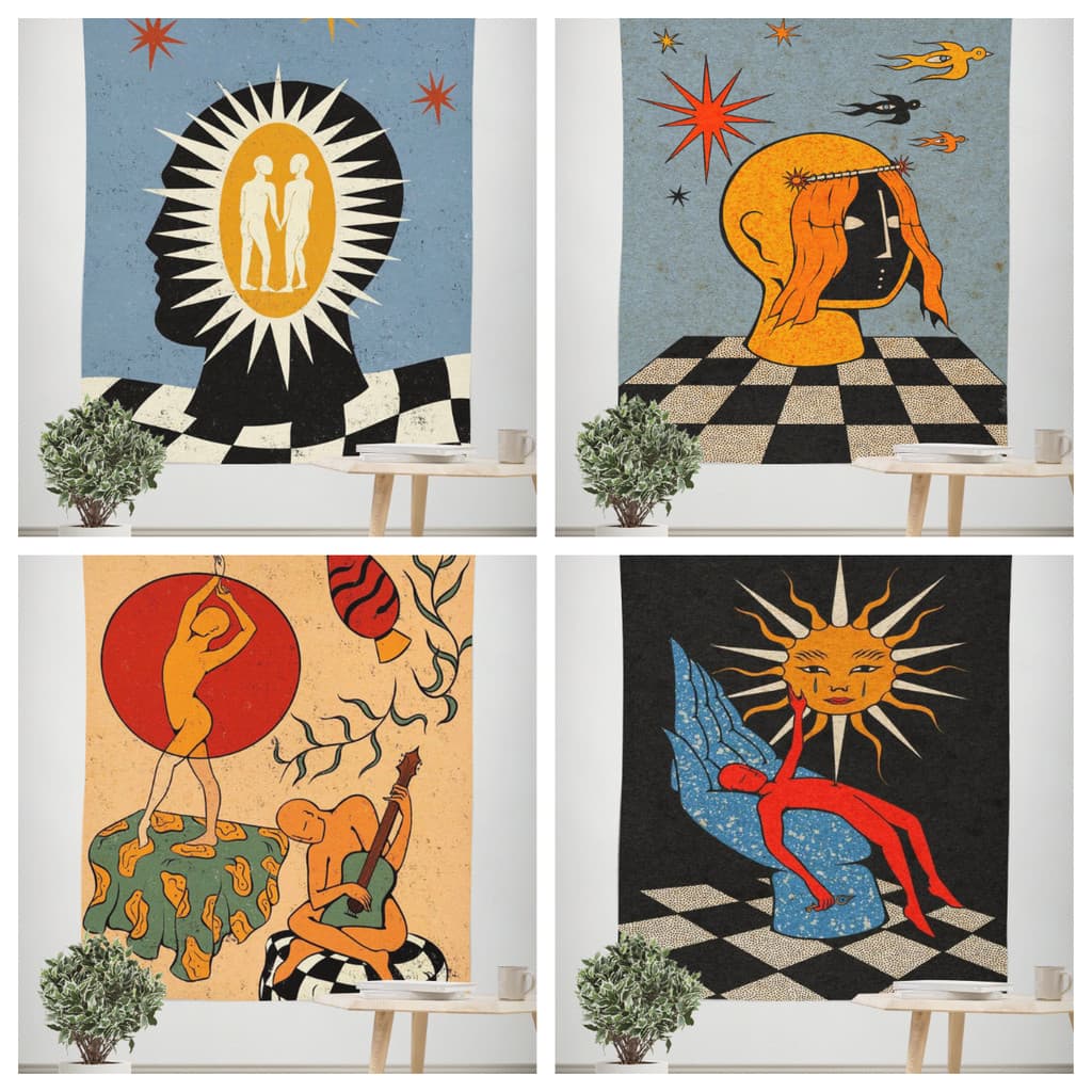 Tapeçaria artística em estilo hippie, decoração de parede, adequada para pendurar na sala de estar ou no quarto, usada p