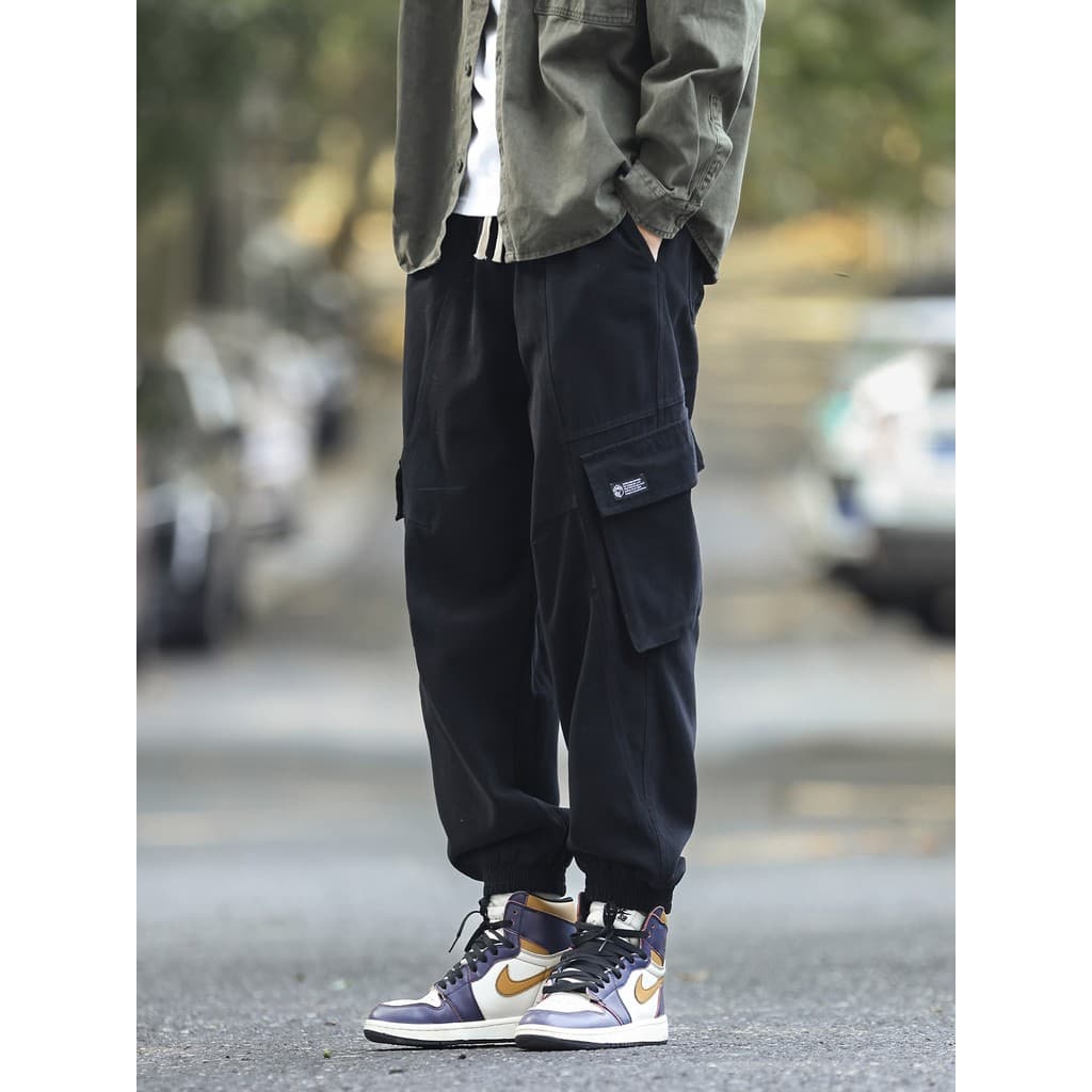 FYRP Momo American High-End Multi-Bolso Macacão Funcional Masculino Street Wear Primavera Outono Solto Leggings Casuais