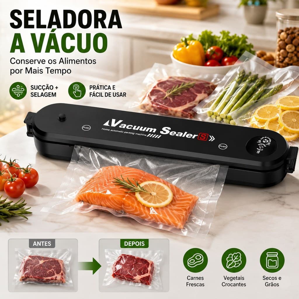 Seladora a vacuo de Alimentos Doméstica Bivolt Hermética Vacuum Sealer