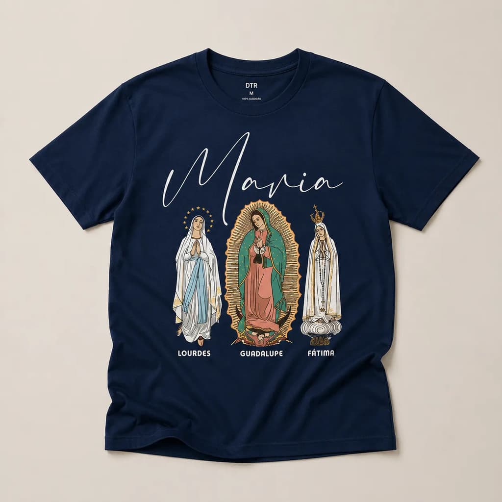 Camiseta Católica Fátima Lourdes Guadalupe Unissex