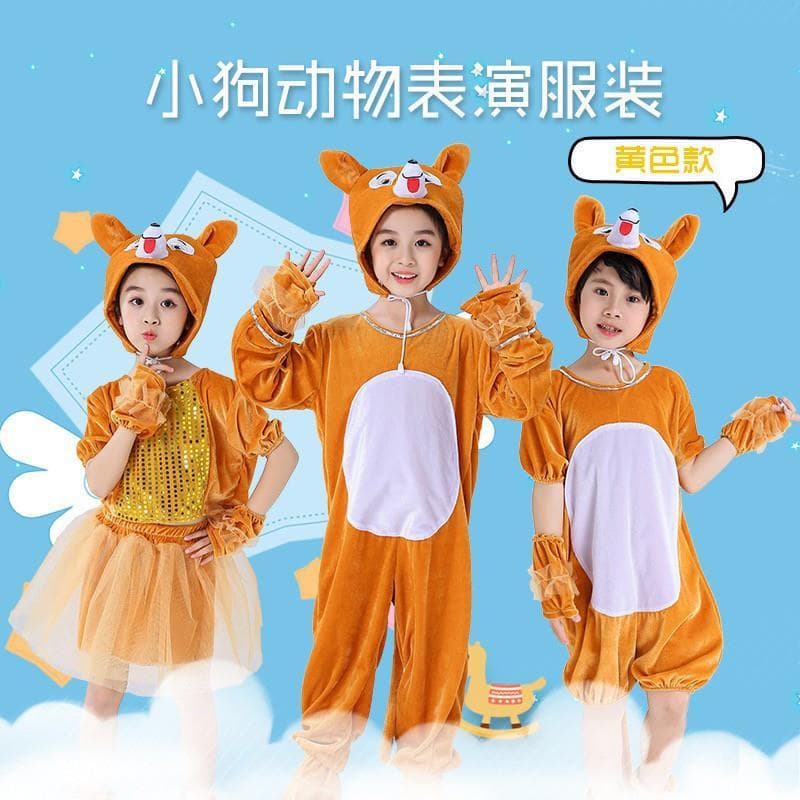 Crianças crianças Animal filhote de cachorro Wangwang pequeno cão amarelo cão branco manchado jardim de infância traje d