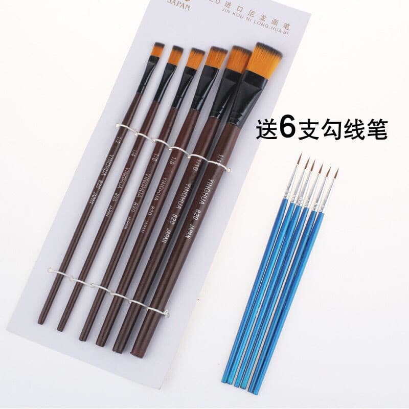 Frete grátis 820 giz de água de Nylon acrílico aquarela pincel de óleo 6 pacotes tamanho duplo estudante crianças caneta