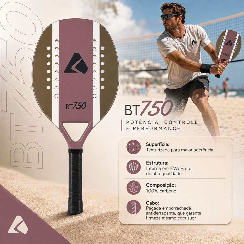 Alui Raquete De Beach Tennis Marrom 49cm Bt750 100% Carbono 48 Furos Marrom Profissional 21mm Leve
