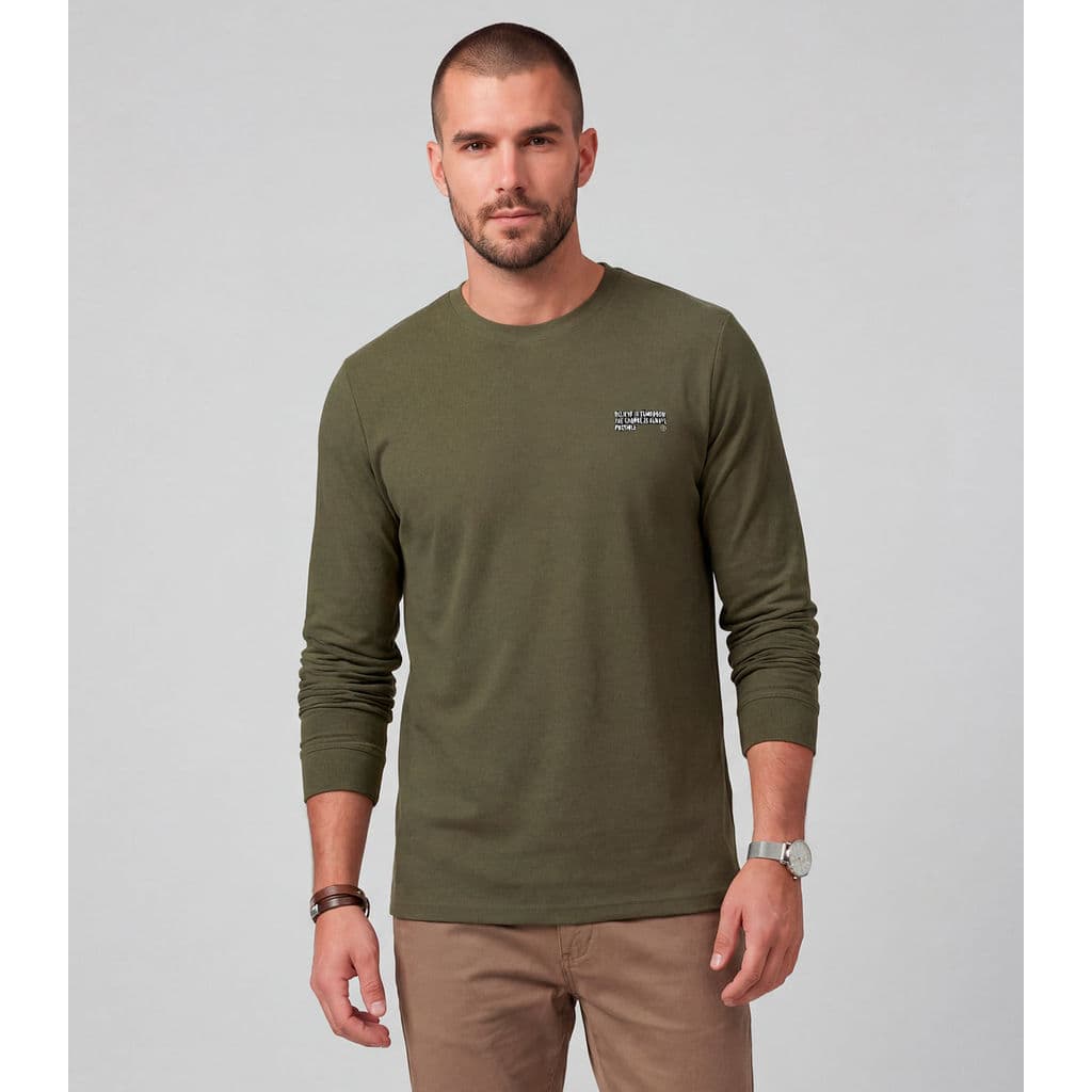 Camiseta Masculina Manga Longa Meia Malha Diametro Verde