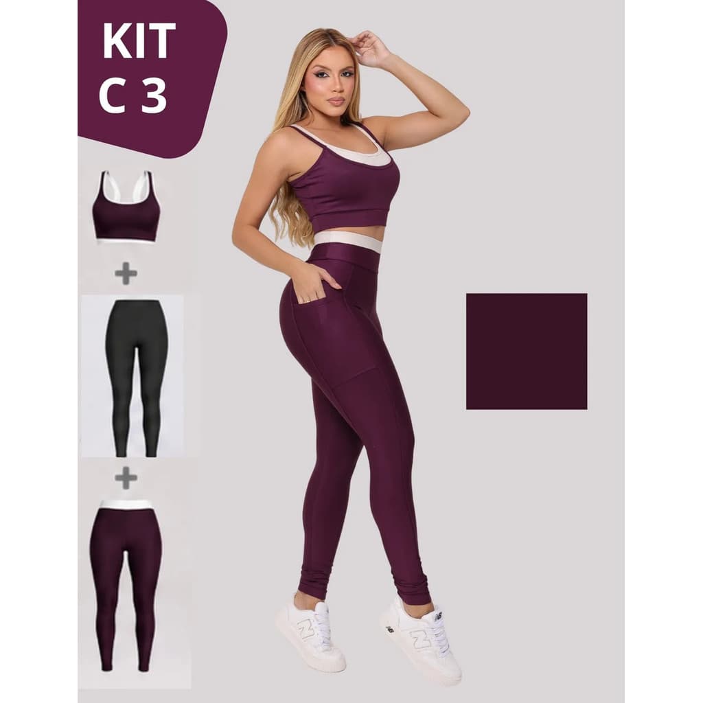 Conjunto Academia Feminino 3 Peças Roupa Fitness Corrida OGR