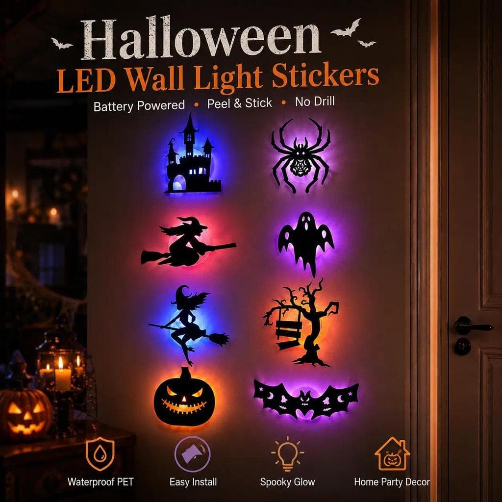 Adesivos De Parede De Halloween Vazados Para Animais De Estimação De 8 Peças-Designs 3D Que Brilham No Escuro (Castla/Ar