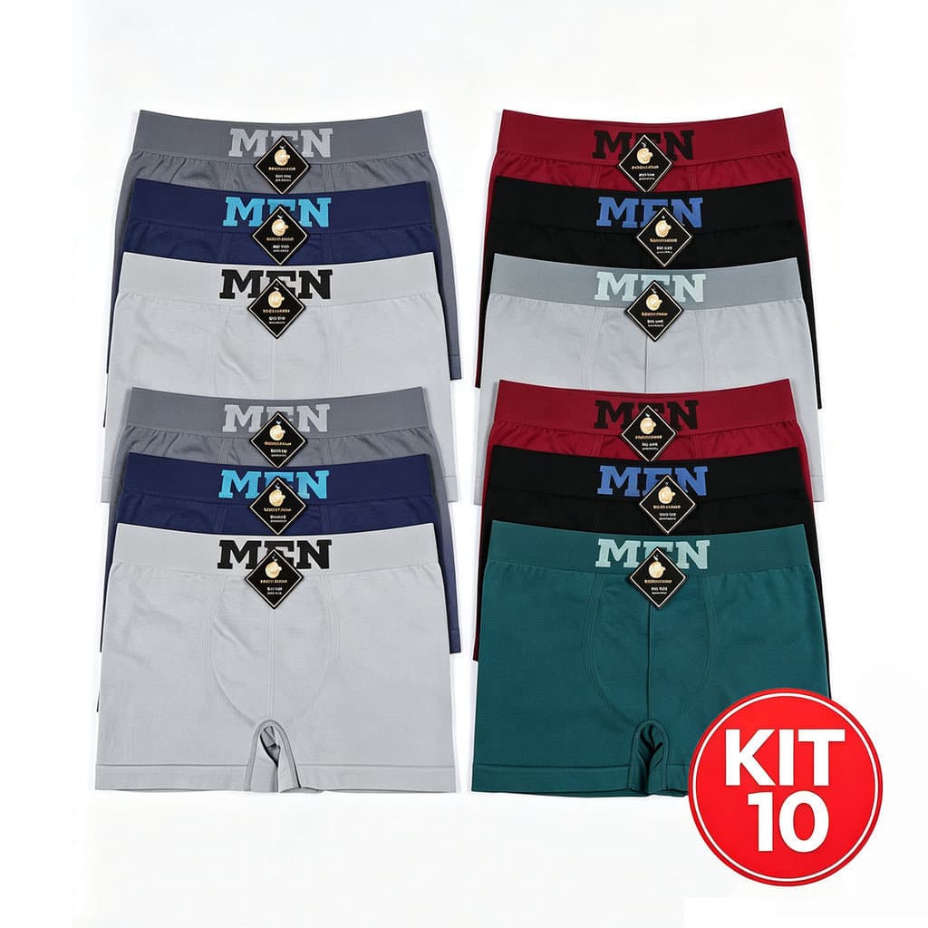 Kit 10 Cuecas Boxer Poliamida Cueca Sem Costura Confortável Cueca Masculina Adulto Original