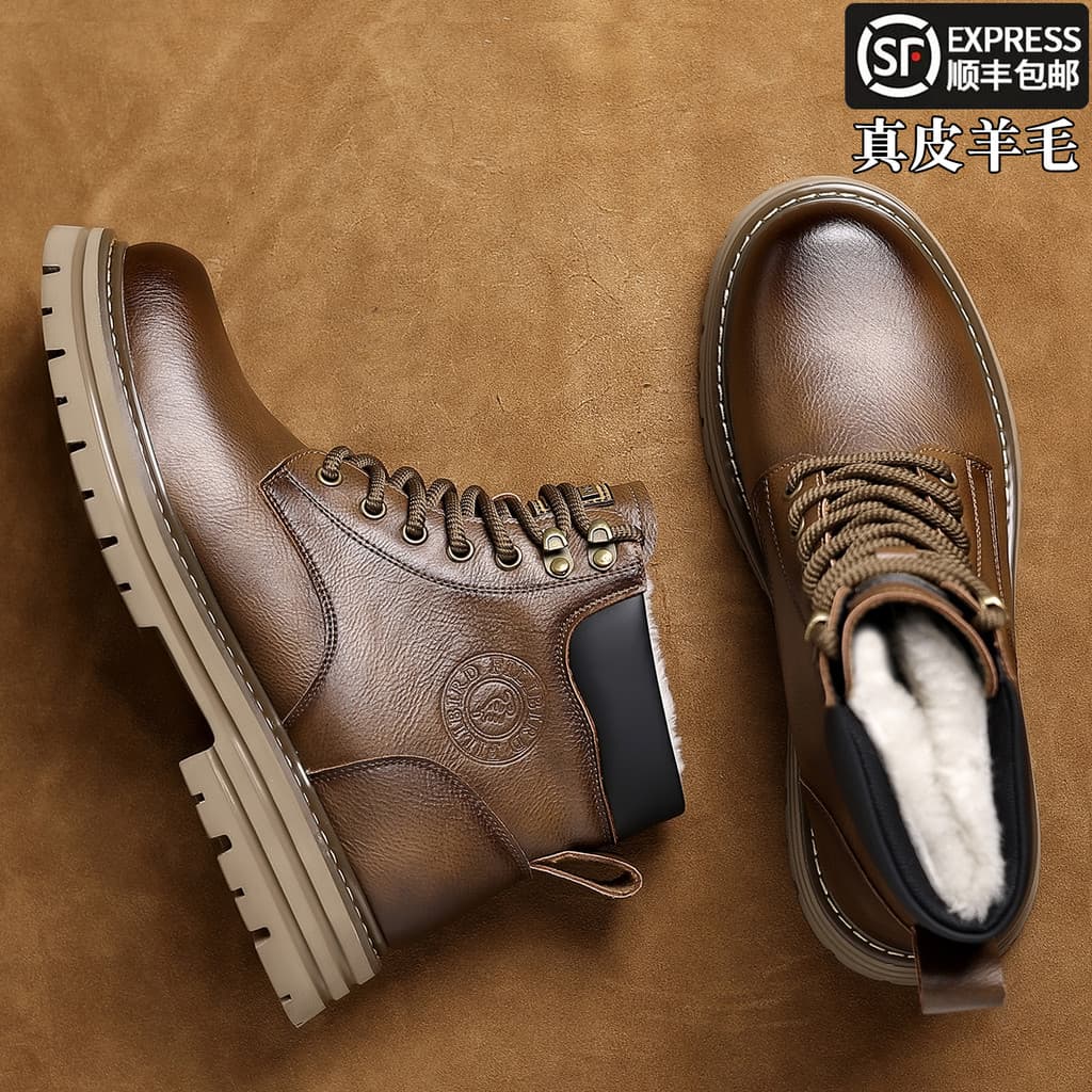 Martin botas masculinas 2025 inverno novo estilo couro genuíno lã forro de lã engrossado nordeste grandes sapatos de alg