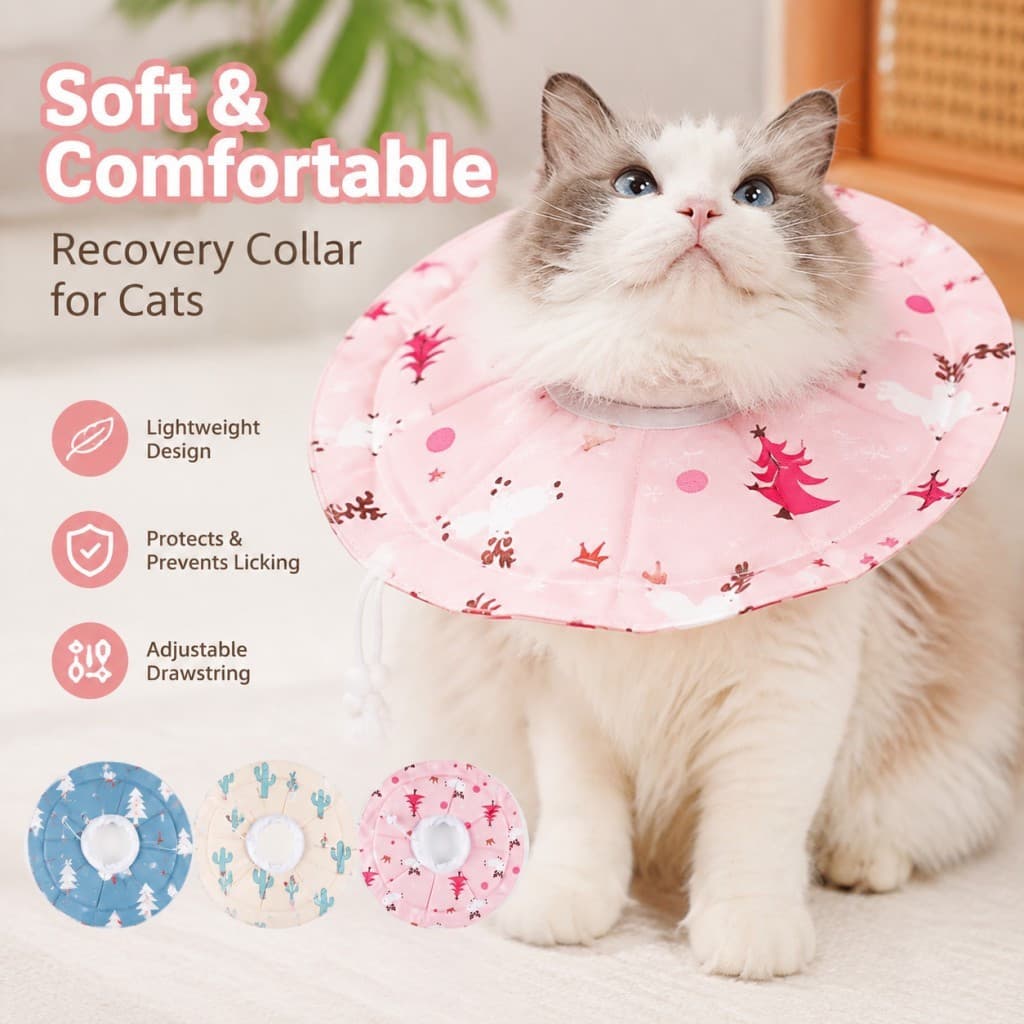 Coleira de Recuperação para Gatos, Cone Macio Ajustável, Coleira Anti-Lambida para Proteção Pós-Cirúrgica de Gatos
