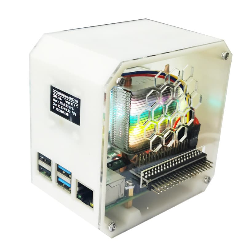 Raspberry Pie 4B Impressão 3D Shell Tela OLED Torre de Gelo Vertical RGB Ventilador Deslumbrante PWM Regulador de Veloci