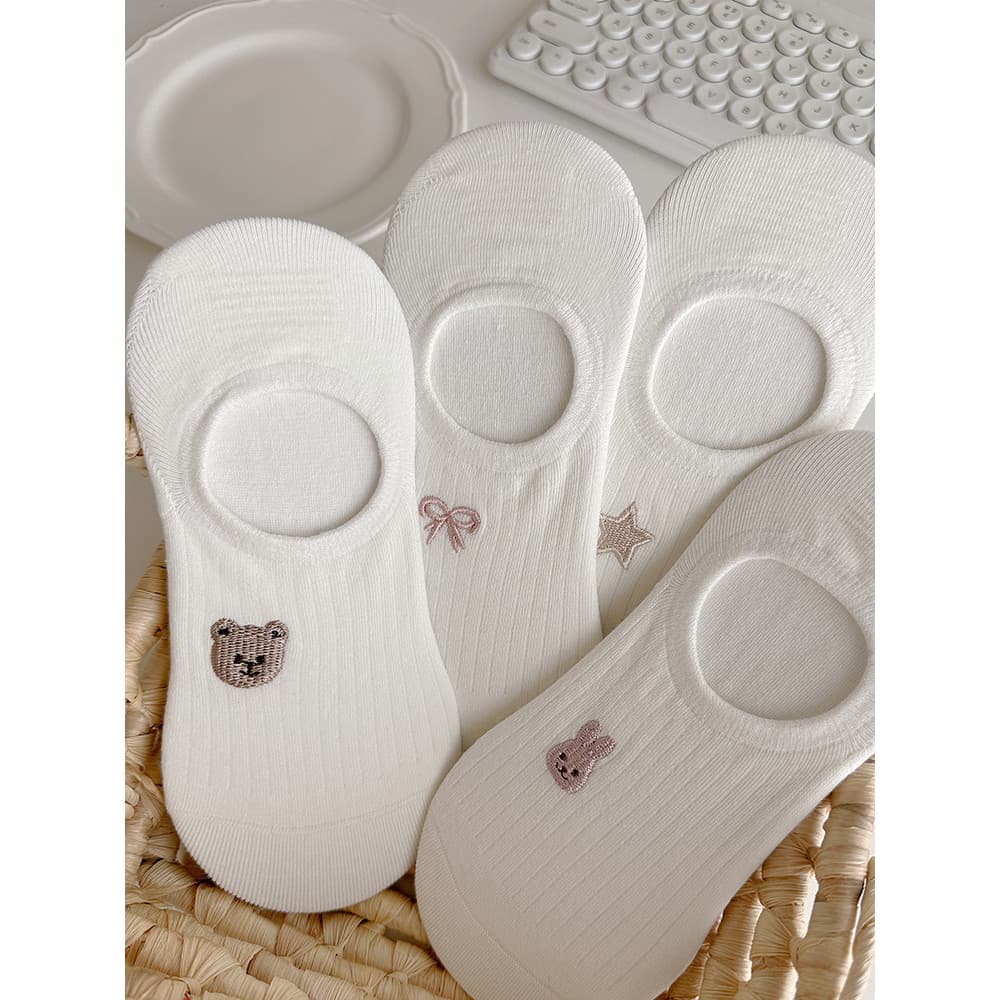 8 pares de meias brancas desossadas femininas meias de barco bordadas estilo fino algodão puro antiderrapante não é fáci