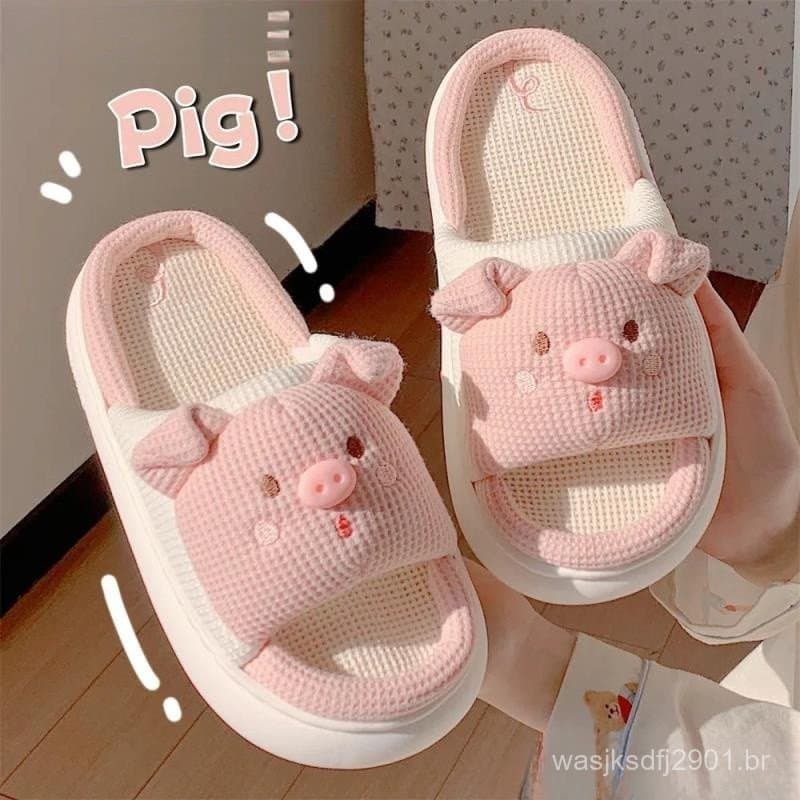 Chinelos de linho requintados femininos, chinelos internos de sola grossa, sapatos de sola grossa de verão OUIV