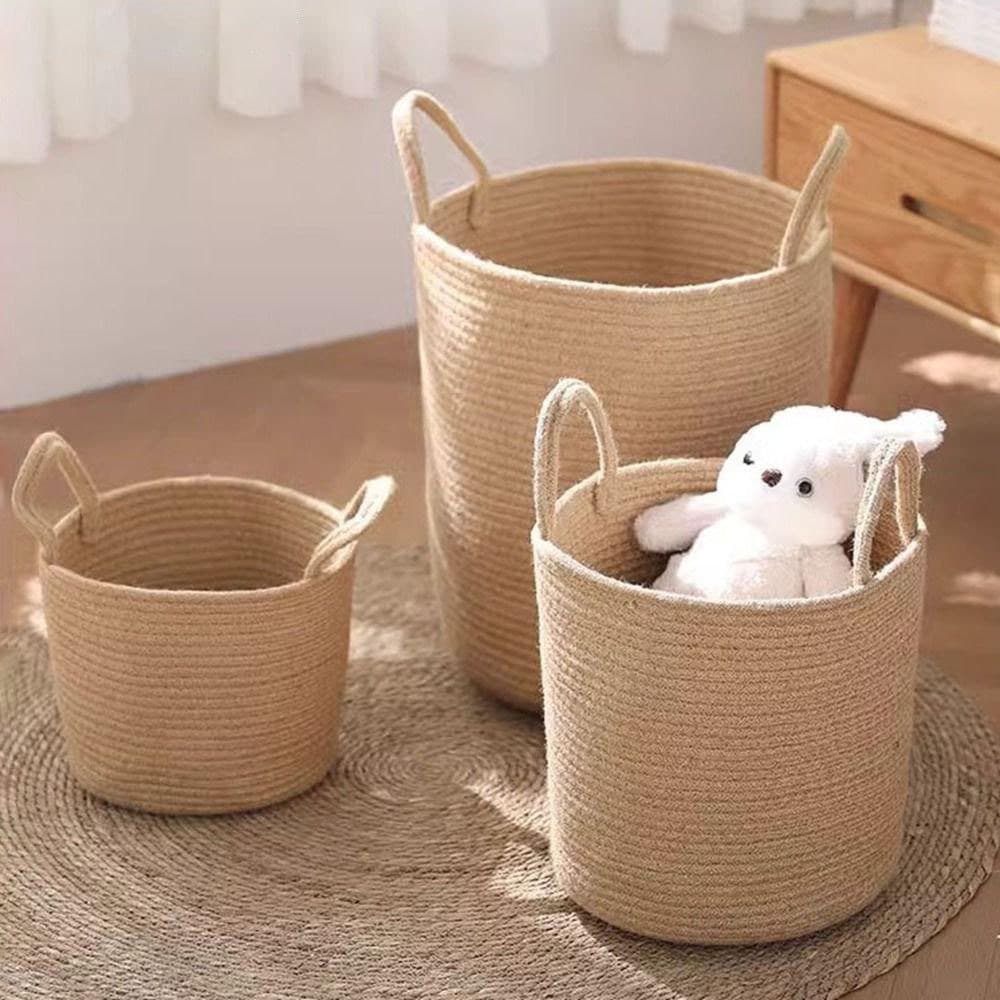 Cesto De Roupa Suja Tecido NANZHIJIANT , Cesta Decorativa De Armazenamento De Vasos De Flores De Linho De Algodão , Com