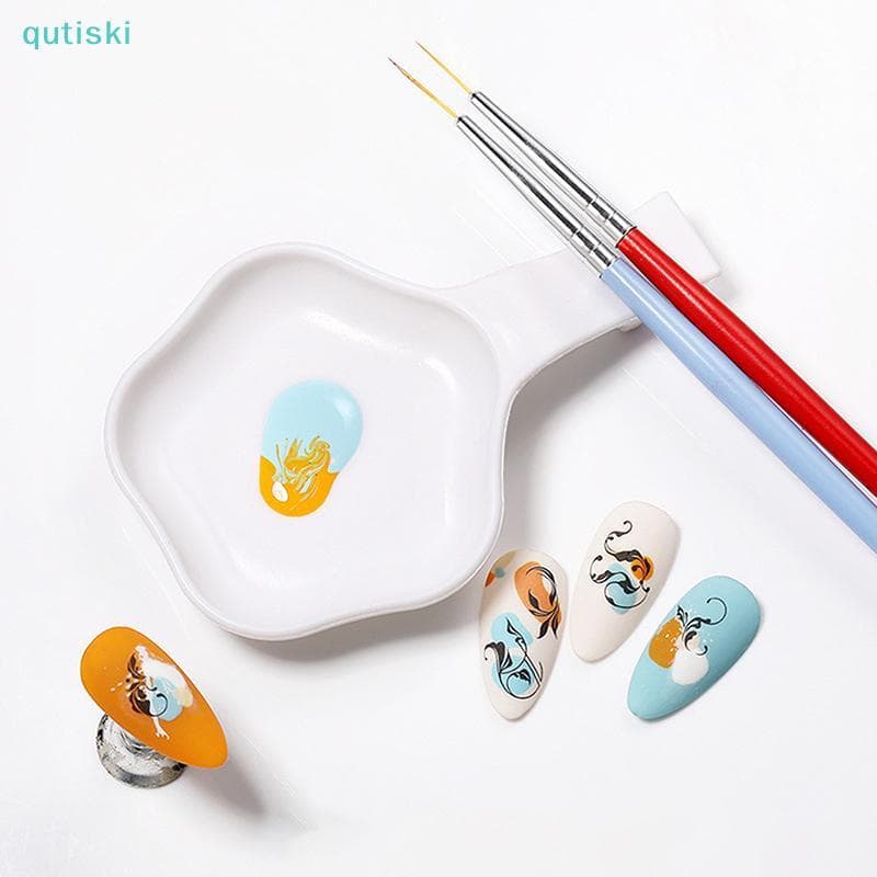 Paleta De Arte De Unha Branca QUTI , Bandeja De Lavagem De Caneta , Pintura Ra Para Ferramentas De Manicure , Pincel Fer