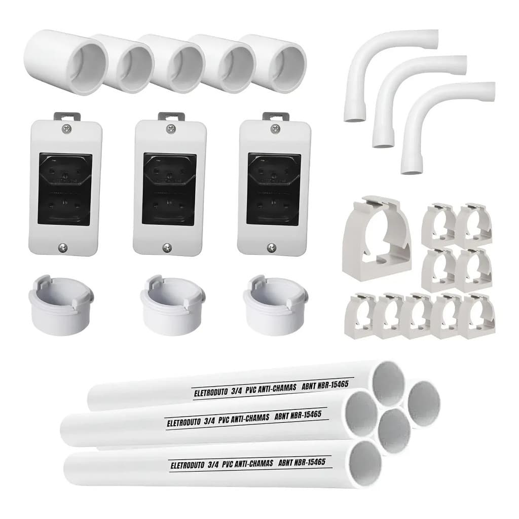 Kit Condulete Pvc 3/4 + Acessórios + Tomada Dupla Preta Br