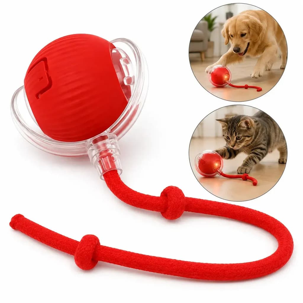 Bola Interativa Inteligente de Silicone para Cães e Gatos Pequenos com LED Recarregável USB