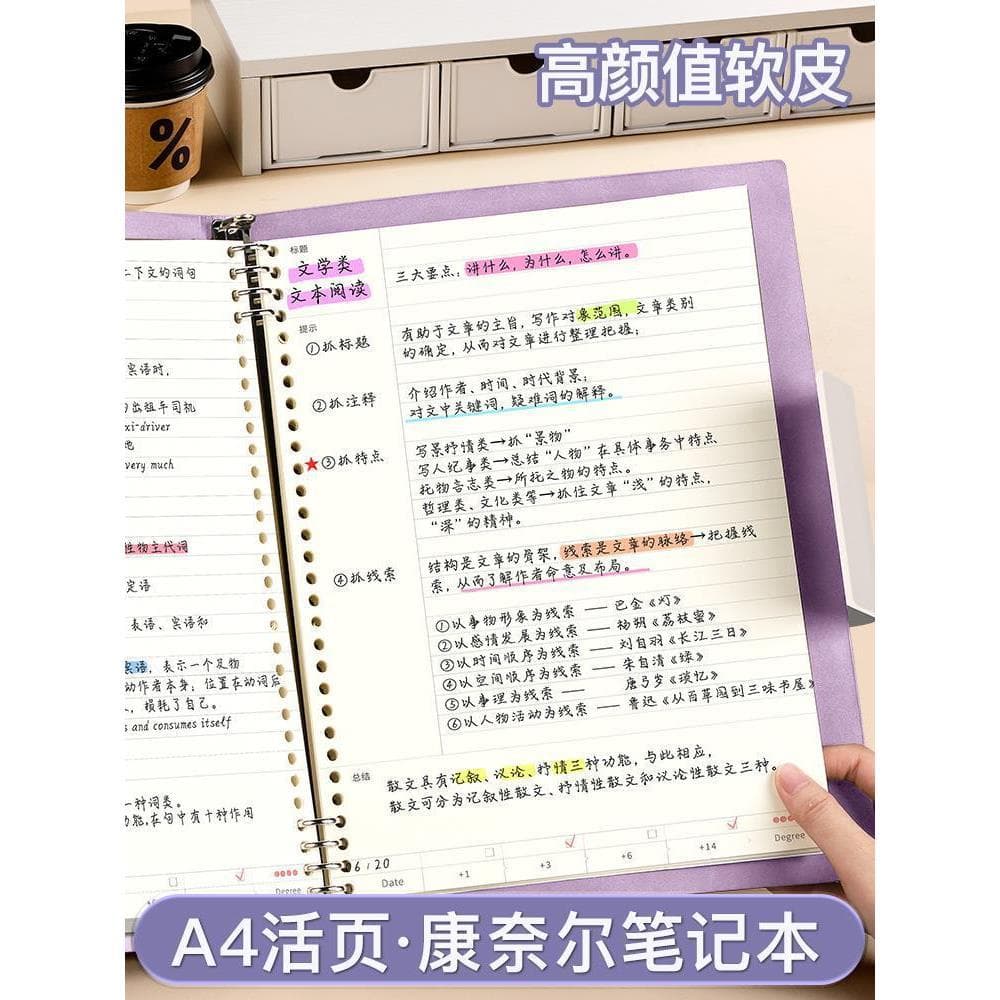 Caderno Cornell de folhas soltas a4, exame de preparação de caderno, aprendizagem, pós-graduação, exame de admissão, est