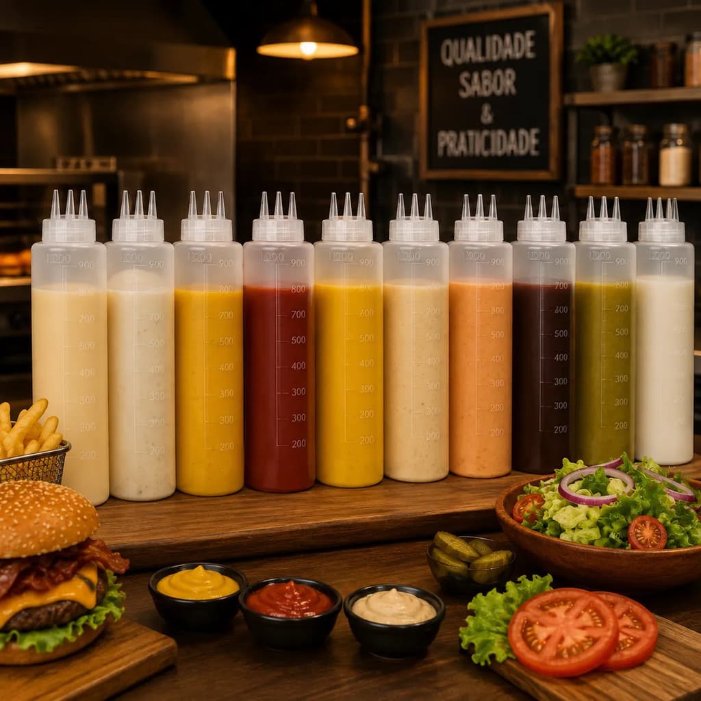 Kit 10 Bisnagas 1L Bico Triplo para Molhos Ketchup Maionese Padaria Lanchonete restaurante Hamburgueria Profissional