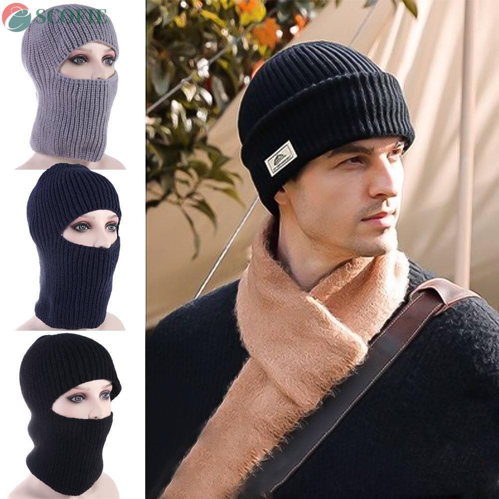 Chapéus Balaclava De Malha Quente SCOFIE , Gorro Multifuncional 2 Em 1 Máscara , Chapéu Baotou