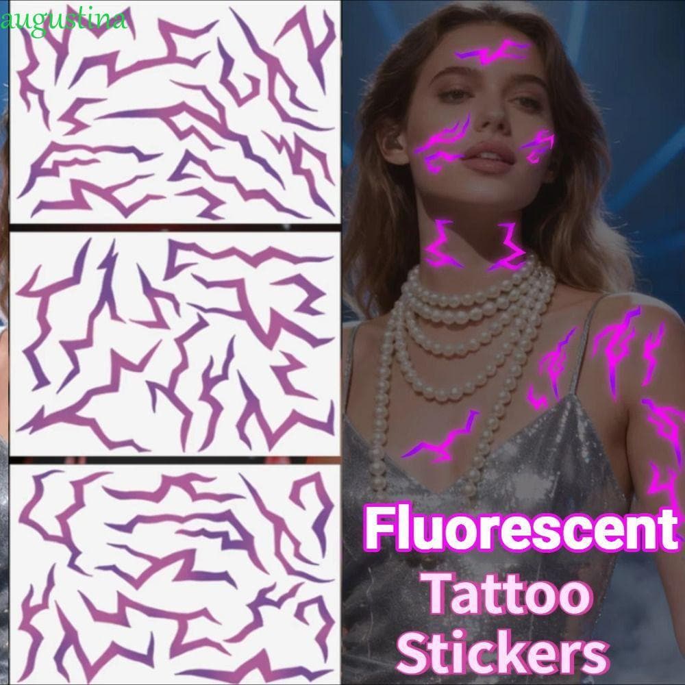 AUGUSTINA 3 Unidades De Tatuagens Com Brilho UV , Temporárias Roxas Fluorescentes Ativadas Por Luz Negra , À Prova D'águ