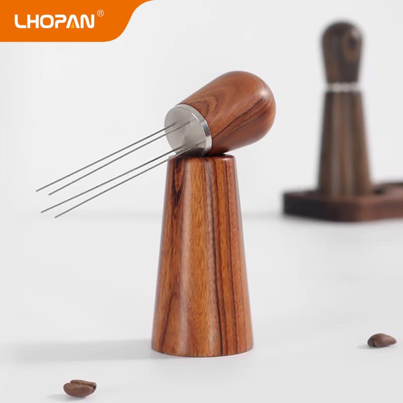 Lhopan dispensador de pó de madeira maciça café em pó quebra agulha italiano Espresso pano em pó agulha liquidificador e