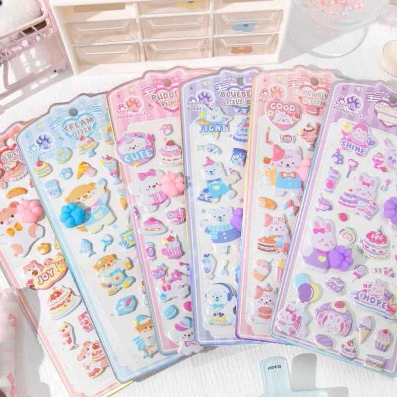 Cartela de adesivos 3D Squishy de Bumbum Anti-stress Kawai Adesivo Capivara Coelho Panda Gatinho Unicórnio