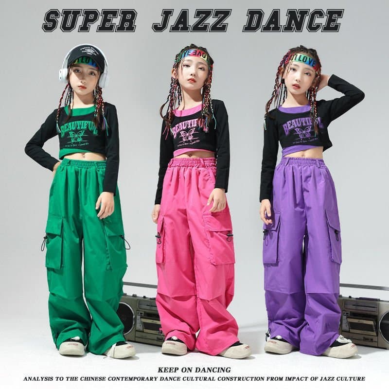 Roupa moderna para dança de rua infantil, traje de performance de dança hip-hop jazz para meninas, modelo de passarela c