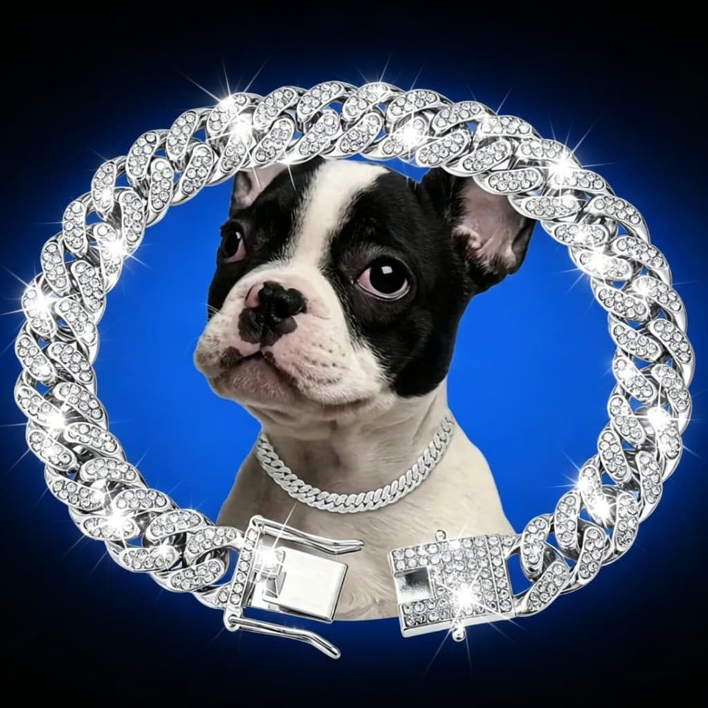 Venda quente coleira para animais de estimação liga incrustada strass 13mm corrente cubana adequada para gatos grandes m