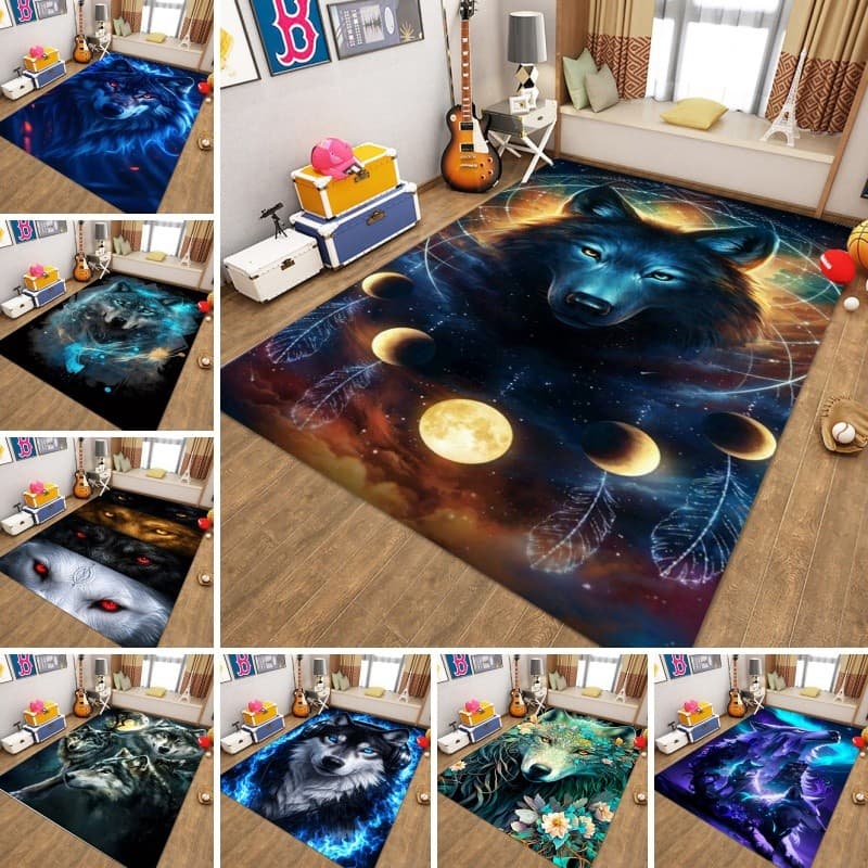 Lobo Personalizado Flanela Neon Impresso Tapete Cyberpunk Antiderrapante Sofá Lateral Presente De Natal Para Homem